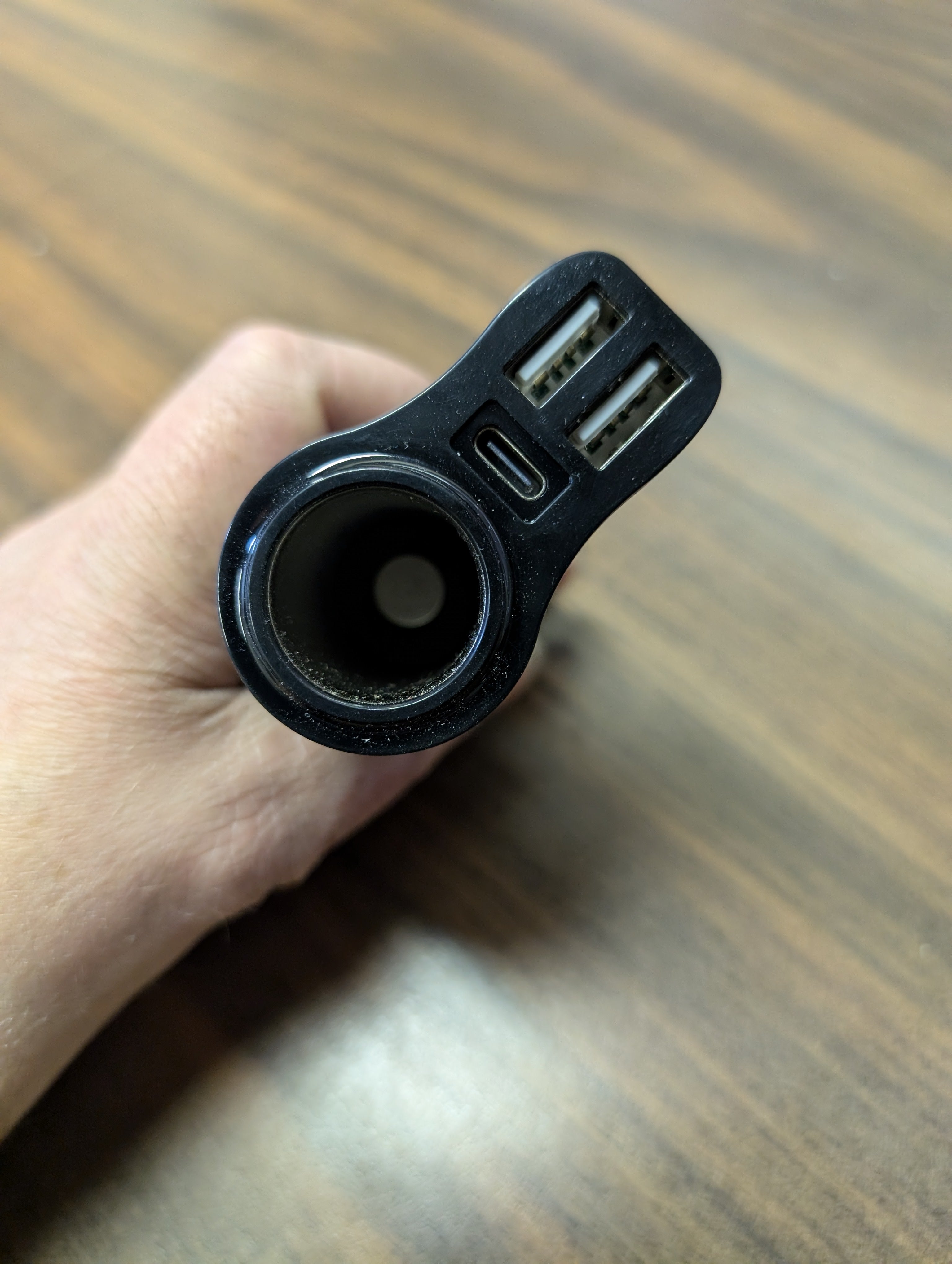 Small charger with 2 USB ports and 1 USB - C port car lighter outlet plug in