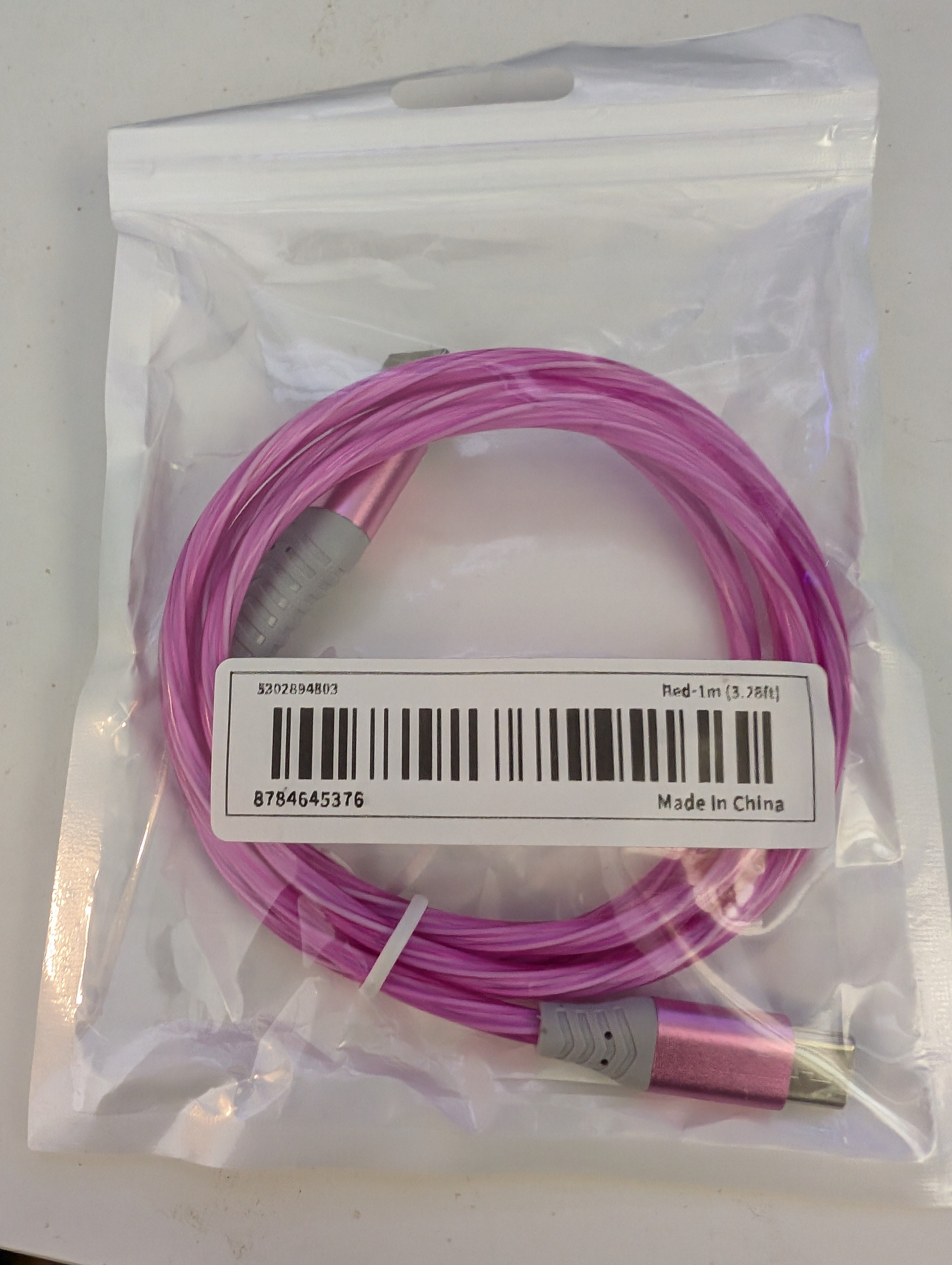 Type-C Flowing Red LED Charging Cable with Quick Charge & Data Sync. 3ft